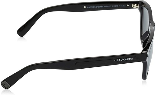 Dsquared2 DQ0169 01C Occhiali da sole unisex neri rettangolari grigi 51-19-145 mm - Foto 3 di 3