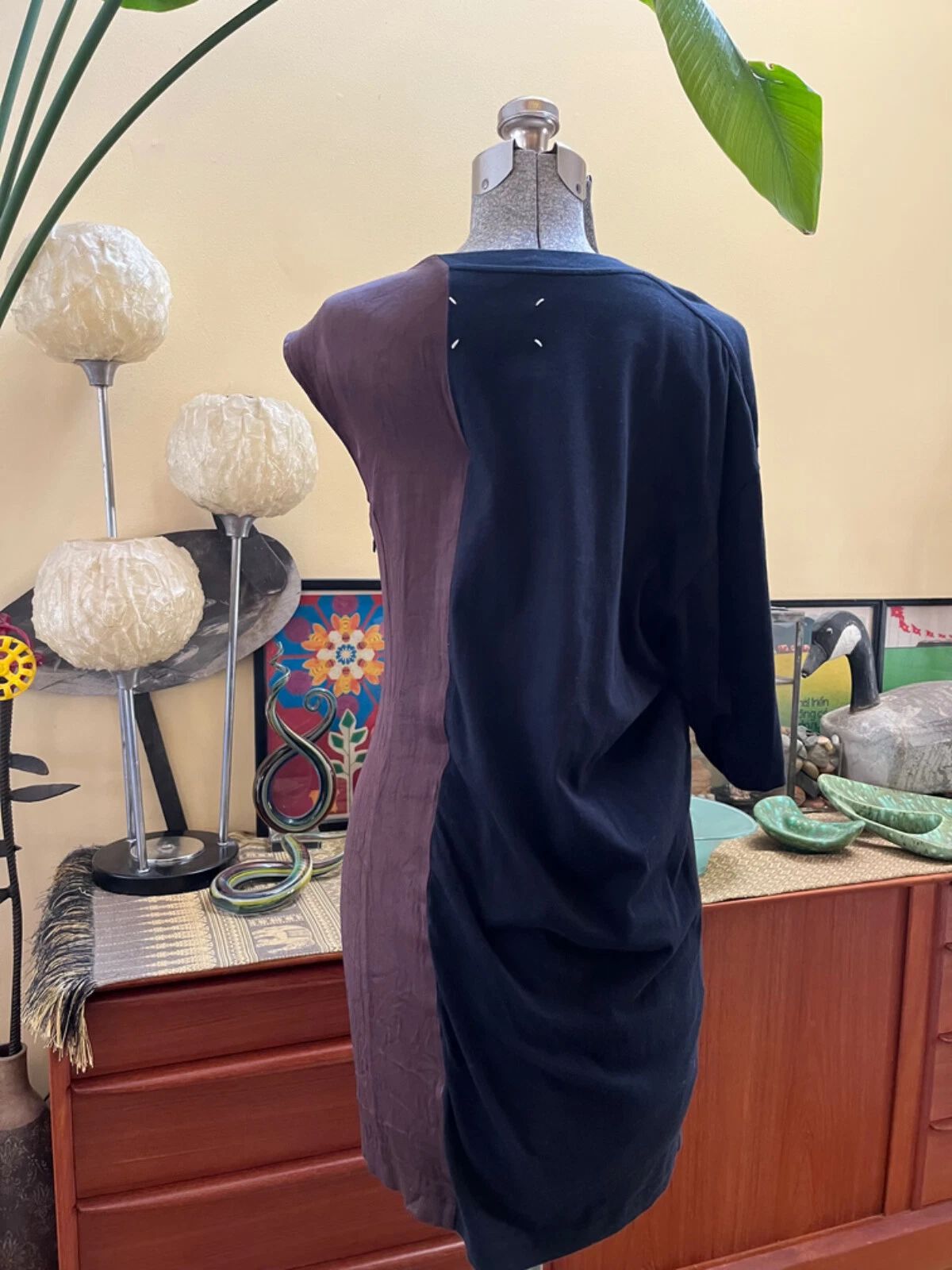 MAISON MARGIELA Abito T Shirt Martin Margiela Bianco Tag Nero Marrone Asimmetrico Italia L US 4 6