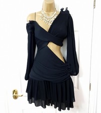 AEL designer Womens Stunning Black Cut Out Pleated Irregular Party Dress Size S