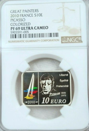 2010 FRANCE SILVER 10 EURO S10E PICASSO COLORIZED NGC PF 69 ULTRA CAMEO TOP POP