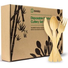 Bamboo Disposable Utensils 200pk 80 Forks 80 Spoons 40 Knives Compostable Eco