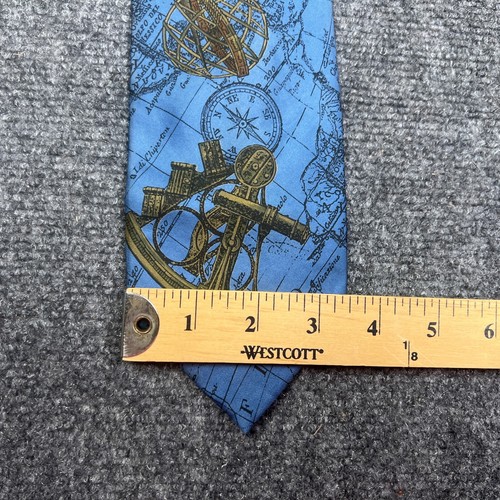 Structure Old World Map Compass Mens Necktie Made In Italy Pure Silk Blue - Picture 4 of 9