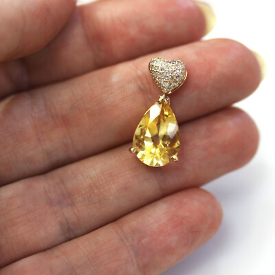 4,6 ctw natürlicher gelber Citrin Diamant massiv 14k Gelbgold Herz Anhänger 22 mm