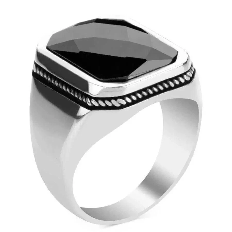 Solid 925 Sterling Silver Natural Black Onyx Gemstone Handmade Men's Gift Ring's - Image 2 of 4