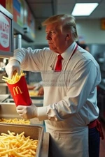 PRESIDENT DONALD TRUMP WORKING AT McDONALDS FAST FOOD WORKER 4X6 AI PHOTO