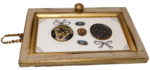 Framed Antique BUTTONS Enamel Cut Steel Victorian Charmstrings NICE - Picture 5 of 15