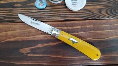 GEC Great Eastern Cutlery Northfield74 UN-X-LD Mustan Yellow Linen Micarta Satin