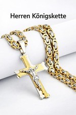 Herren Königskette Kreuz Edelstahl Gold Silber 50cm Jesus Kreuz Anhänger