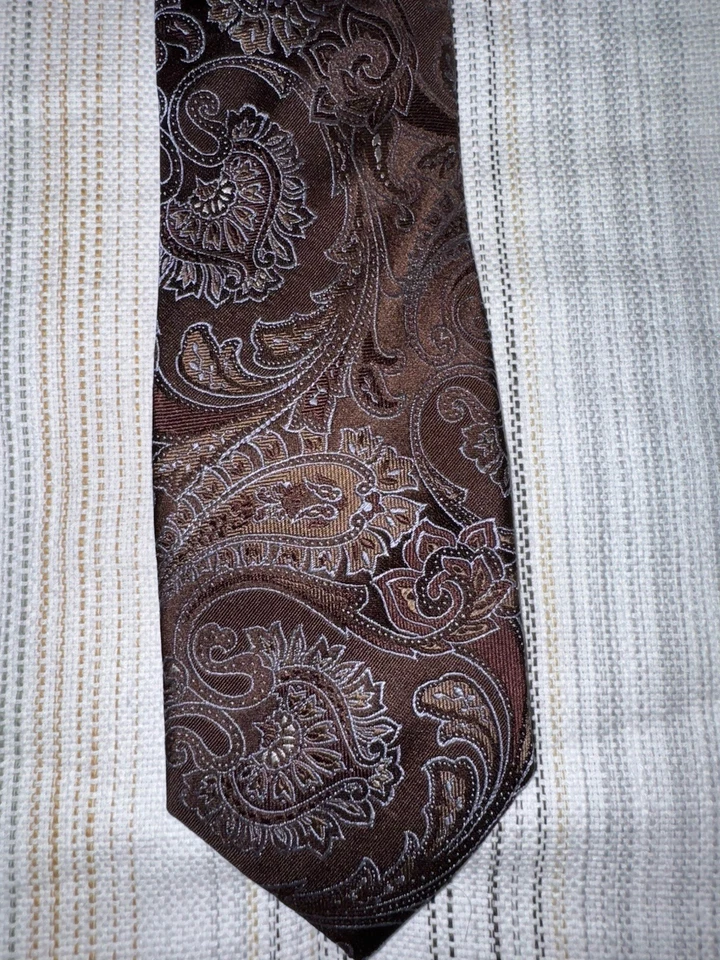 Men's 100% Silk Tie Patrick James Brown Chocolate Vintage Luxury Garment - Изображение 3 из 4