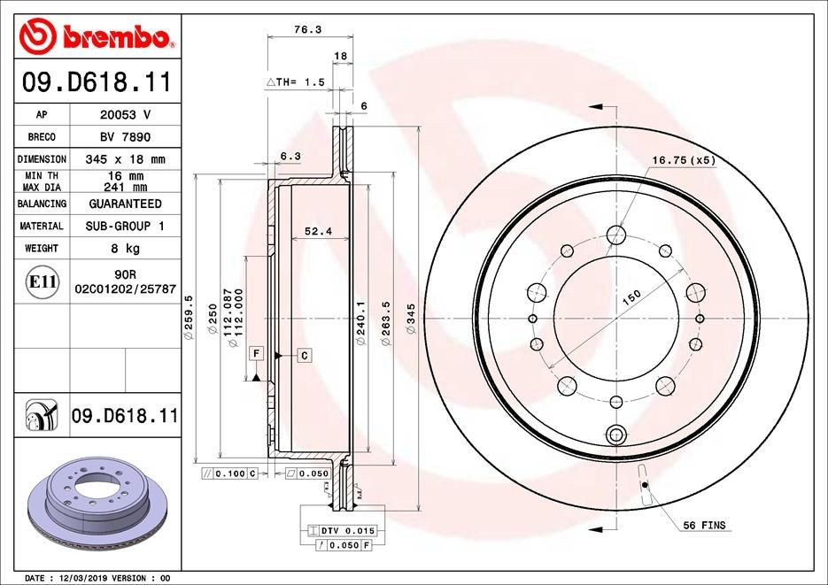 Évitez le sifflement avec les disques de frein Brembo 09.D618.11 ventilés de 300mm