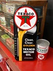 VINTAGE "TEXACO MOTOR OIL" METAL ADVERTISING THERMOMETER (16"x 6.5") NEAR MINT