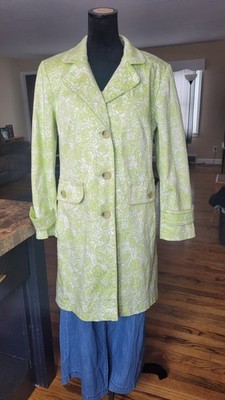 Gallery Floral Print Spring Trench Coat Women s  L Lime Green White