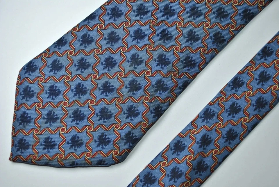 HERMES VINTAGE DOBLE CABEZA ÁGUILA CORBATA CRESTA IMPERIO ROMANO GAMA ALTA FRANCIA AZUL Foto 2 de 4