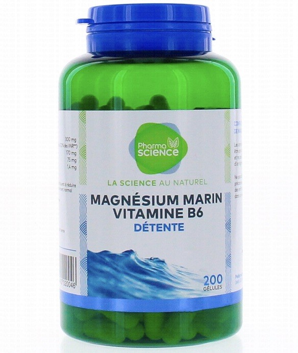 Magnésium marin vitamine B6 détente en 200 gélules pour cure de relaxation et équilibre nerveux