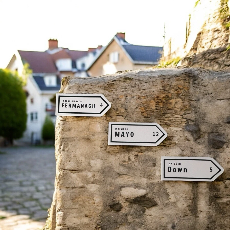 Pegatinas de señales de tráfico irlandesas - Los 32 condados disponibles, mensaje con elección de condado Foto 3 de 4