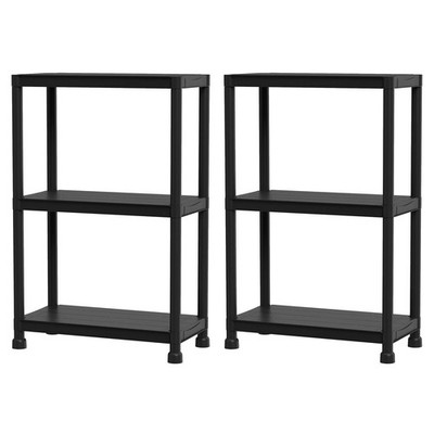 2PCS 3-Tier Heavy-Duty Plastic Storage Shelves Freestanding Garage Shelving Unit