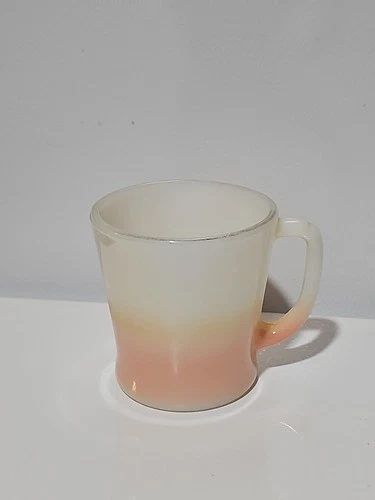 Beautiful Vintage Fire King D Handle Pink Rose Ombre Fade Coffee Mug Milk Glass