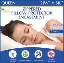 Queen Size Waterproof Pillow Protectors Set of 2   Zippered Hypoallergenic