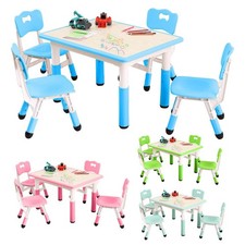 Kids Table and 4 Chairs Set, Height Adjustable Toddler Multi-Activity Art Table