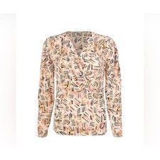 NWT Cabi Marni Blouse Size L Abstract Print V-Neck Chiffon Crossover Top Office