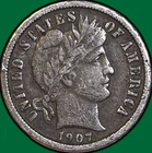 1907 Barber Dime Choice Very Fine VF+ Coin #35991