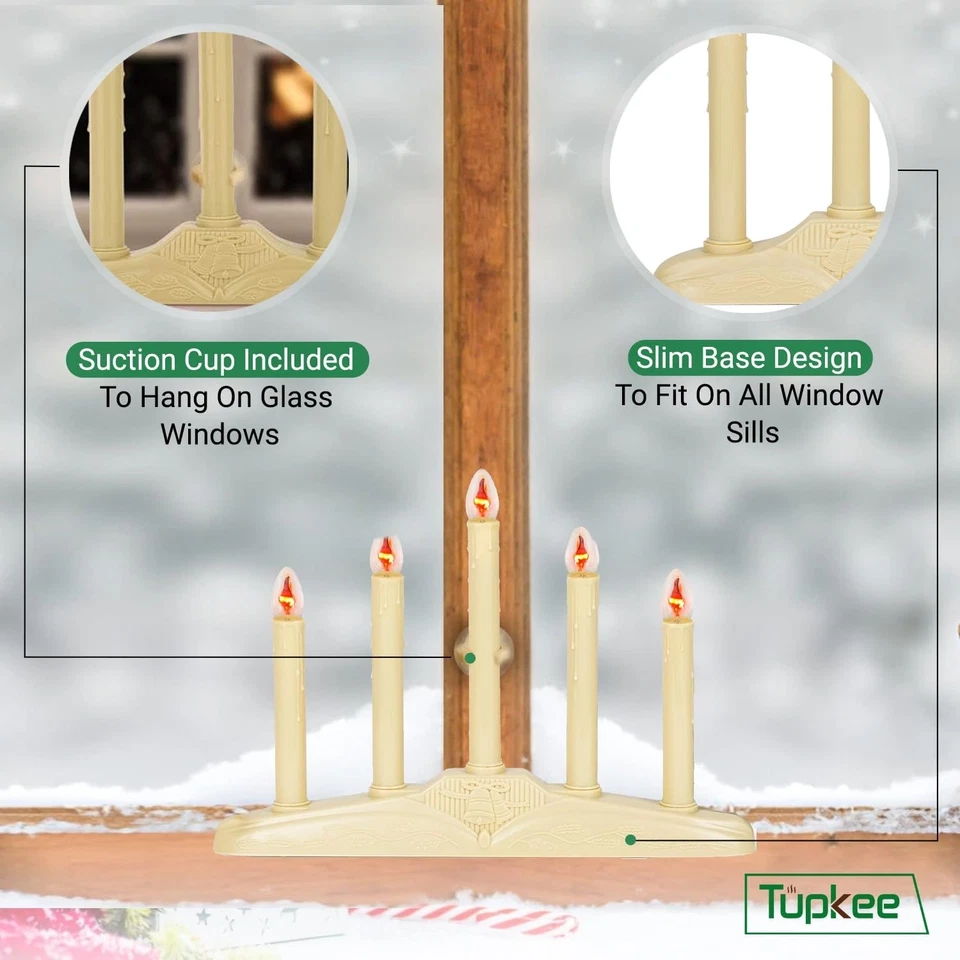 Candelabro de Navidad Tupkee velas eléctricas para ventana - con bombillas parpadeantes Foto 4 de 4