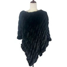 La Fiorentina Black Faux Fur Poncho Cape Elegant Holiday Party One Size