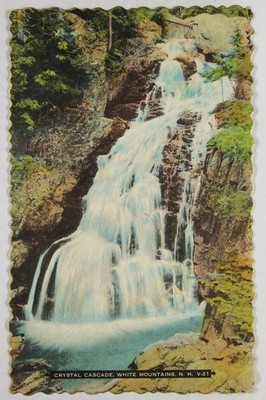 Crystal Cascade Waterfall White Mountains New Hampshire NH V-21 Linen Postcard