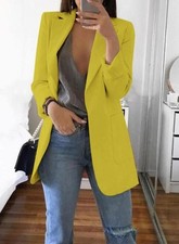 Womens Long Sleeve Solid Blazer Jacket Suit Ladies Work Casual Slim Coat Tops UK