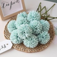 Artificial Flowers Chrysanthemum Ball Bouquet Light Blue Decor 10 PCS
