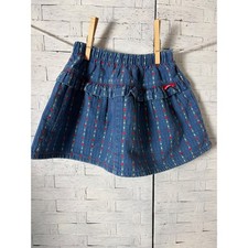 Vintage OshKosh Bgosh Toddler Girl 3T Denim Heart Stripe Ruffle Skirt Made USA