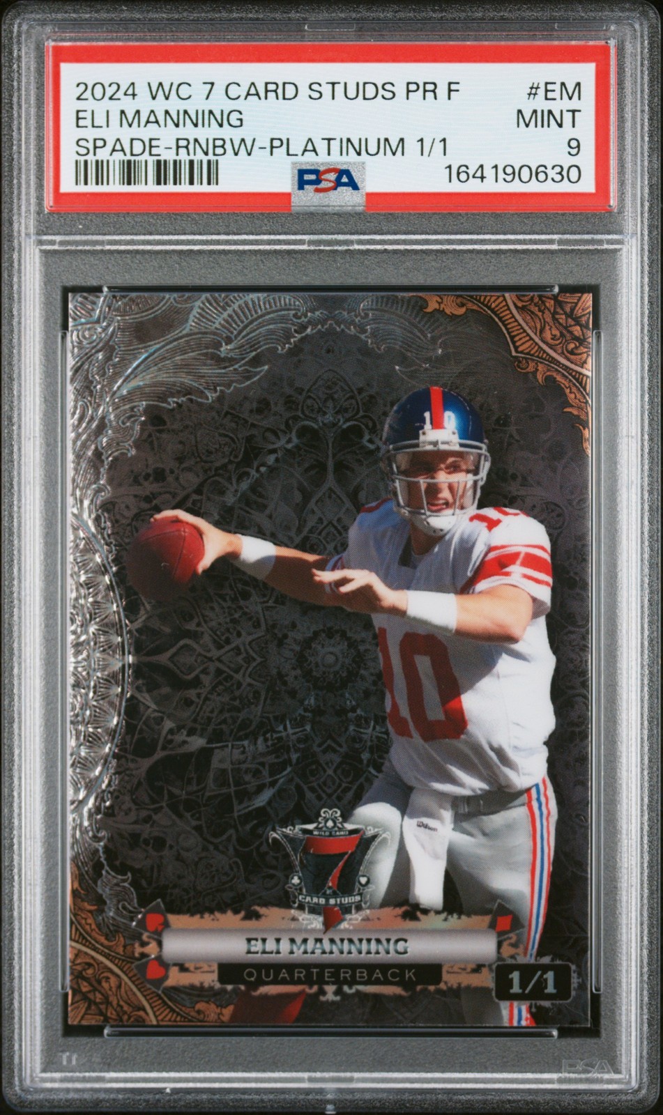 2024 WILD CARD 7 CARD STUDS PROMO FLOURISHES #EM ELI MANNING 1/1 PSA 9
