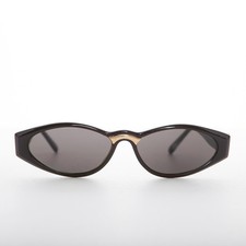 Sleek Black 90s Vintage Sunglass with Gold Detail Gray Lens - Gala