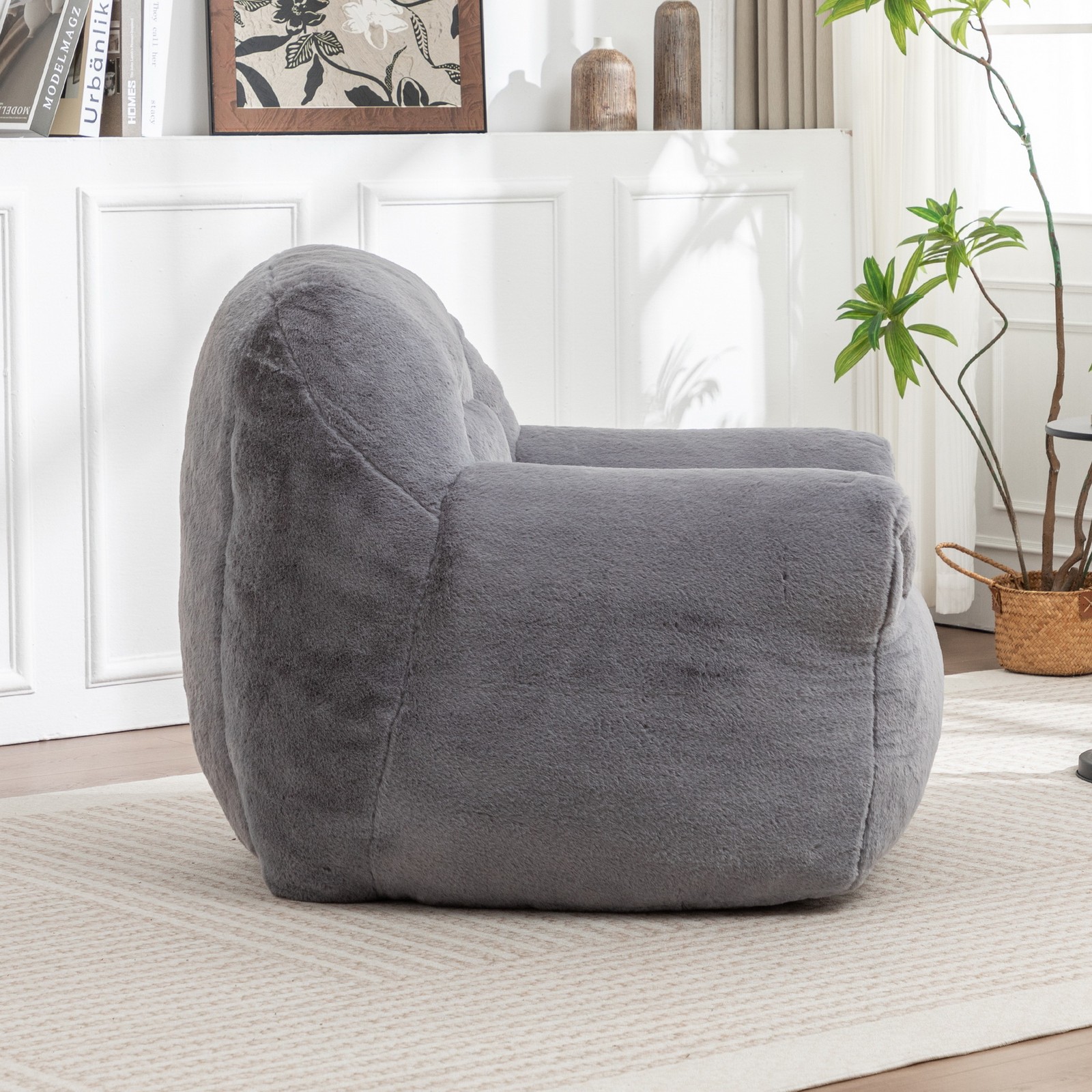 41LB Fluffy Bean Bag Chair w Back Support Armrest Stuffed Floor Sofa Armchair