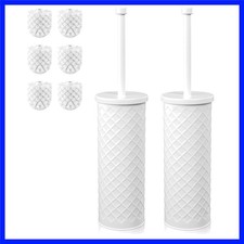 Toilet Bowl Brush and Holder Set 2 Pack with 4 Extra Brush Heads White