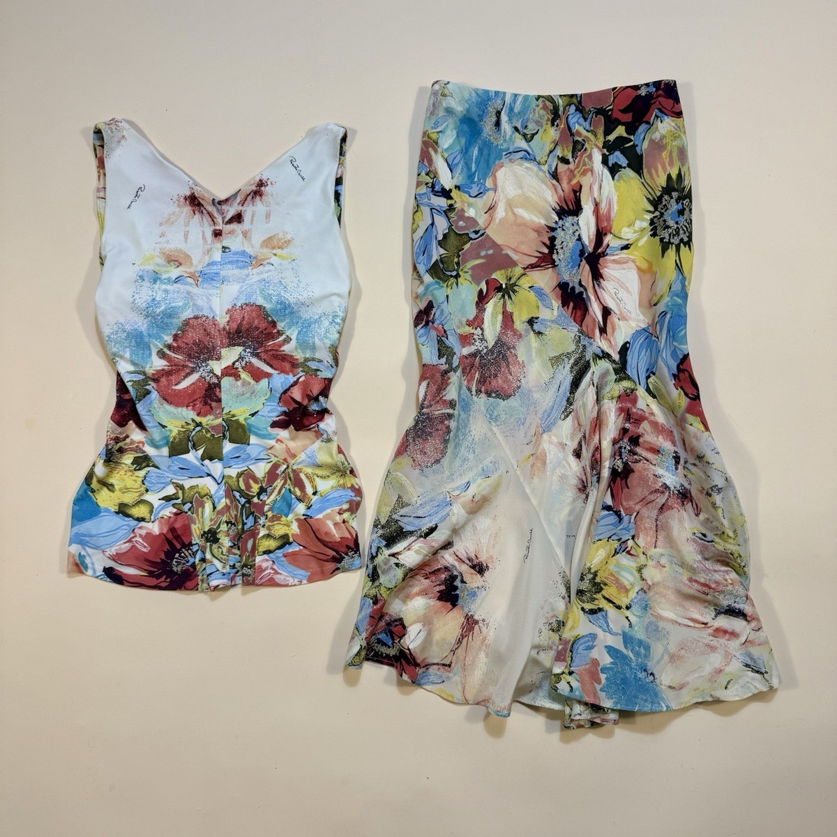 Vintage SS2003 Roberto Cavalli Tropical Floral 100% Silk Skirt Set