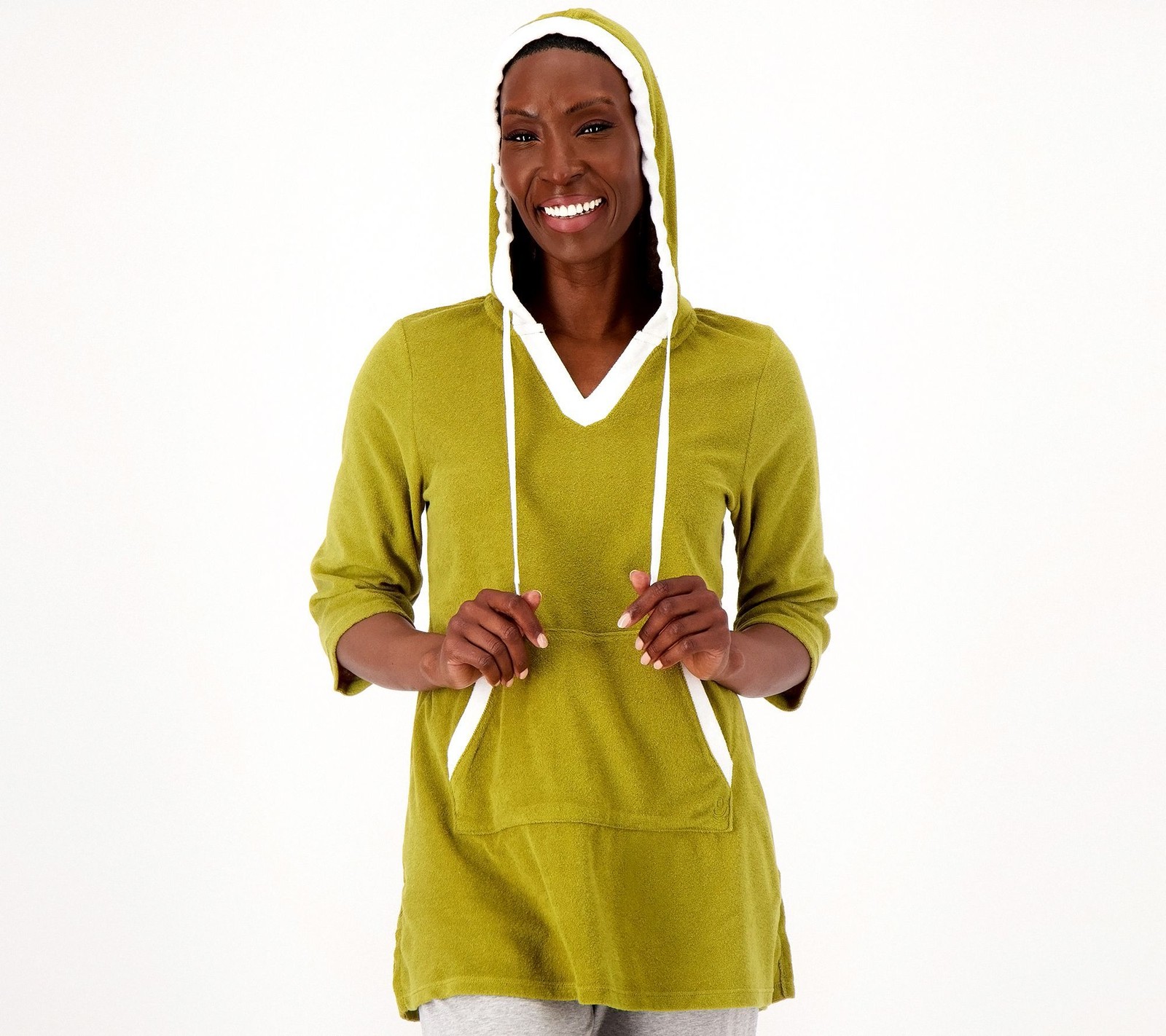 Cuddl Duds Women's Top Sz XS Sun Terry Hooded Tunic Green A483349