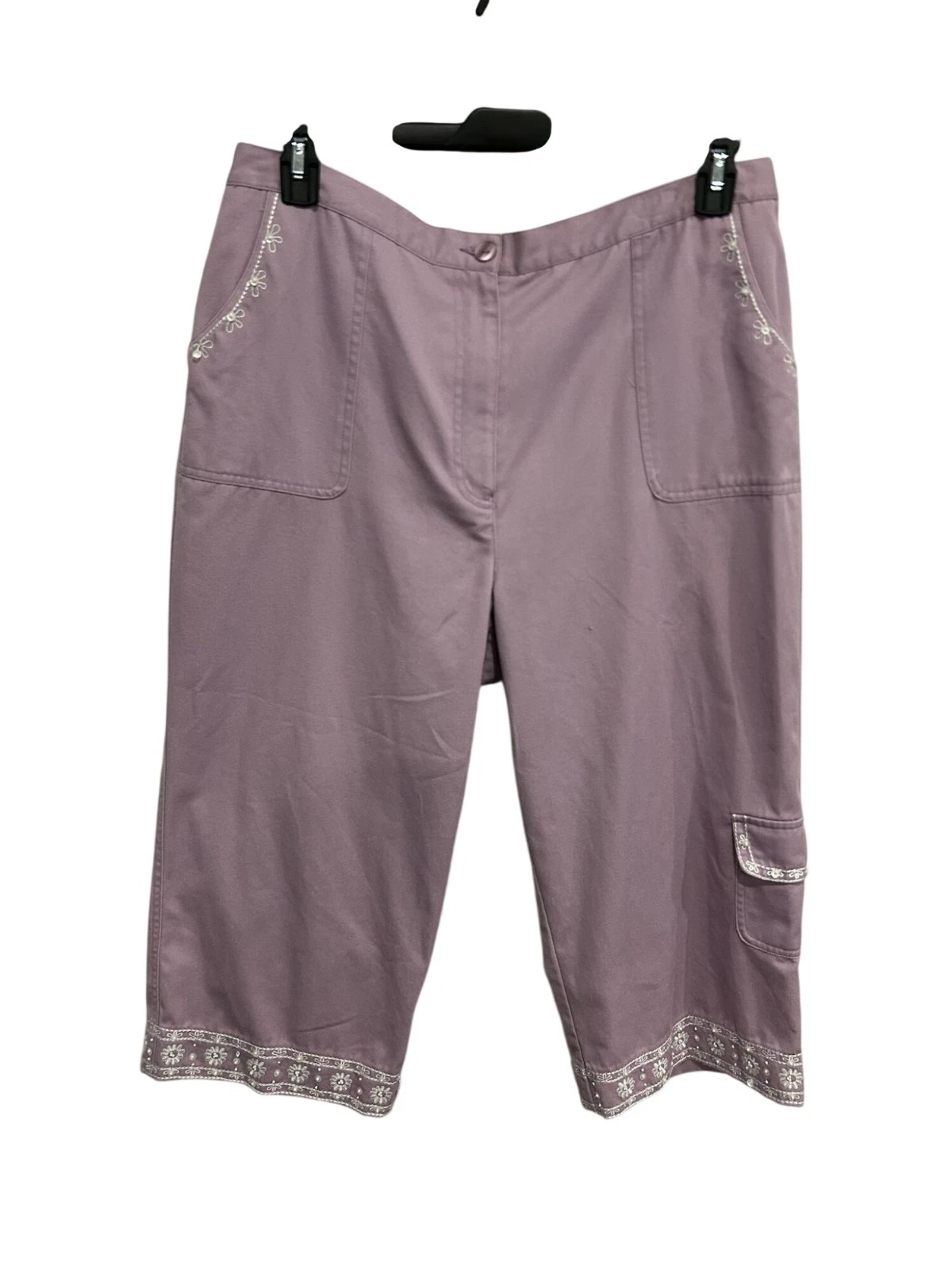 Alfred Dunner 16 Lavender Embroidered Capri Pants Cotton Blend Grandmacore