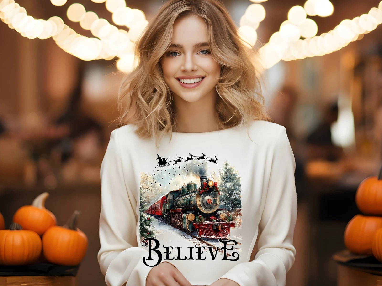 Christmas Train Sweatshirt Holiday Crewneck North Pole Express Gift