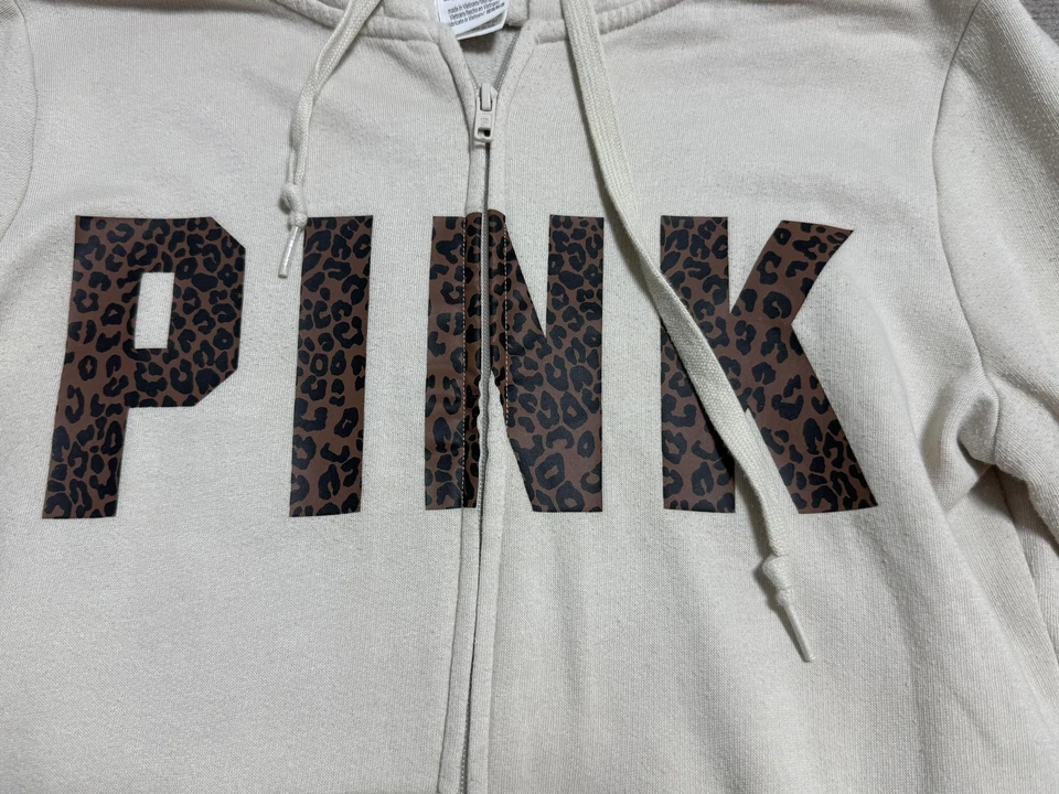 ROSA Victoria's Secret Sudadera con Capucha Para Mujer XS Cremallera Estampado Leopardo Sudadera Pullover Foto 2 de 4