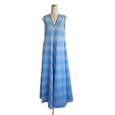 Ganni Blue/White Striped Sleeveless A-Line Long Dress