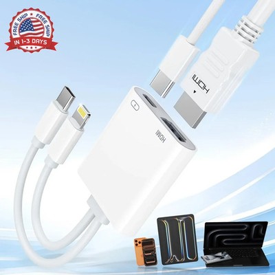 USB-C and Lightning to HDMI Adapter for iPhone ipad to TV 4K@60Hz Apple MFi Cert