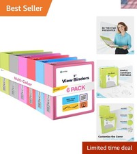 3 inch Binder 6 Pack - Assorted Colors 3 Ring Binder 3 inch with Clear View C...