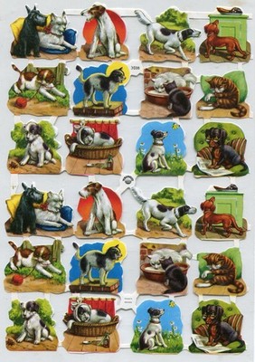 Glanzbilder Oblaten scrap die cut Oblatenbogen EAS/TC  3038 Hunde Katzen
