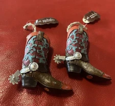 Two St. Nicholas Square Cowboy Boots With Spurs Ornaments/Decorative New Tags