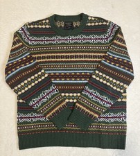 Abercrombie  Fitch Crew Neck Fair Isle Sweater Wool Blend Green Nordic Large