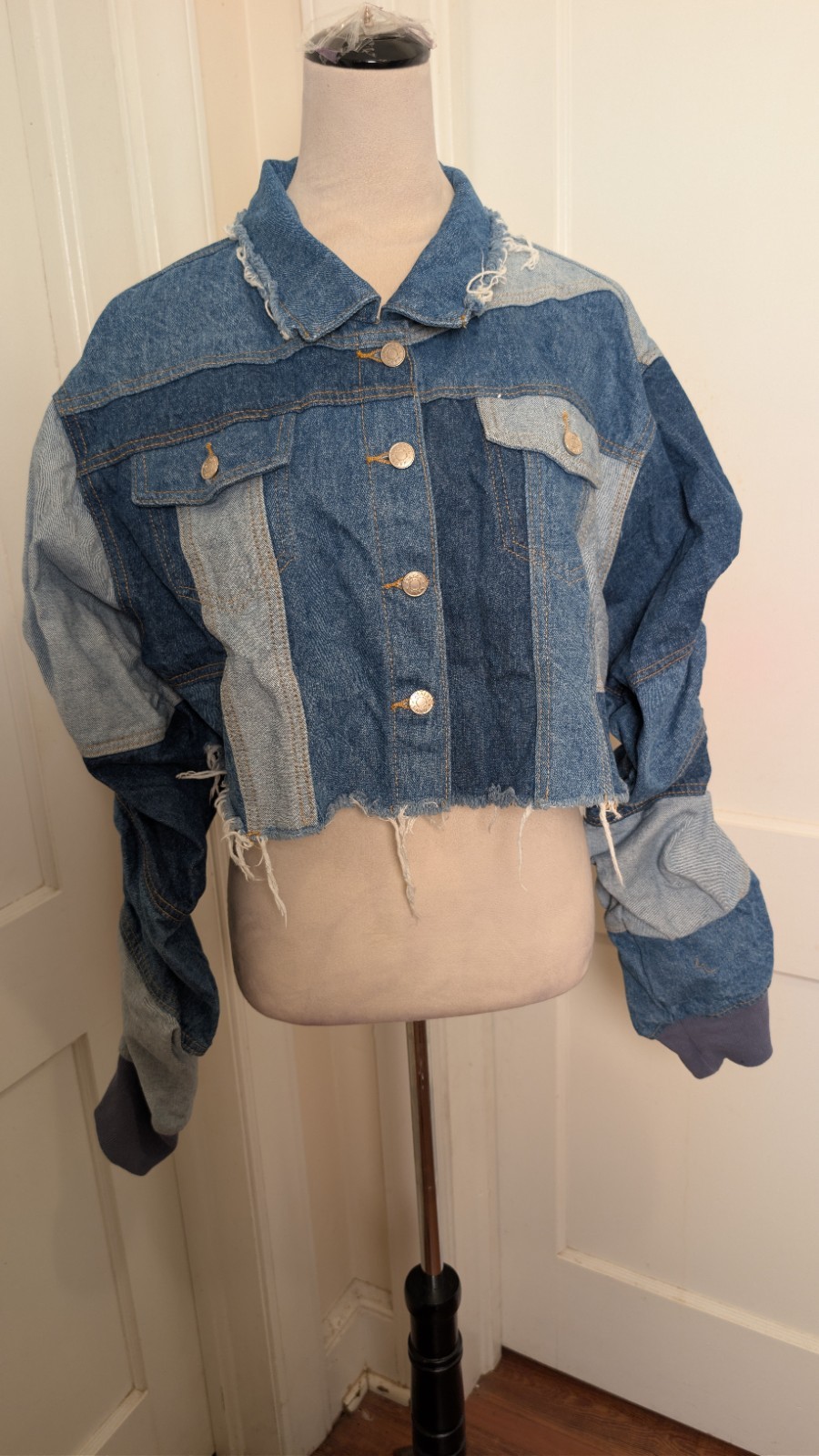 Azalea Wang All Patched Up Patchwork Cropped Deni… - image 2