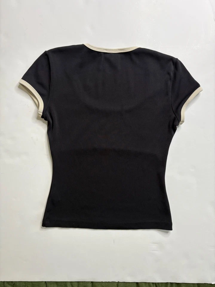 Camiseta Top Vintage Y2K Bebe Negra Elastizada Tejido Acanalado Talla S Foto 4 de 4