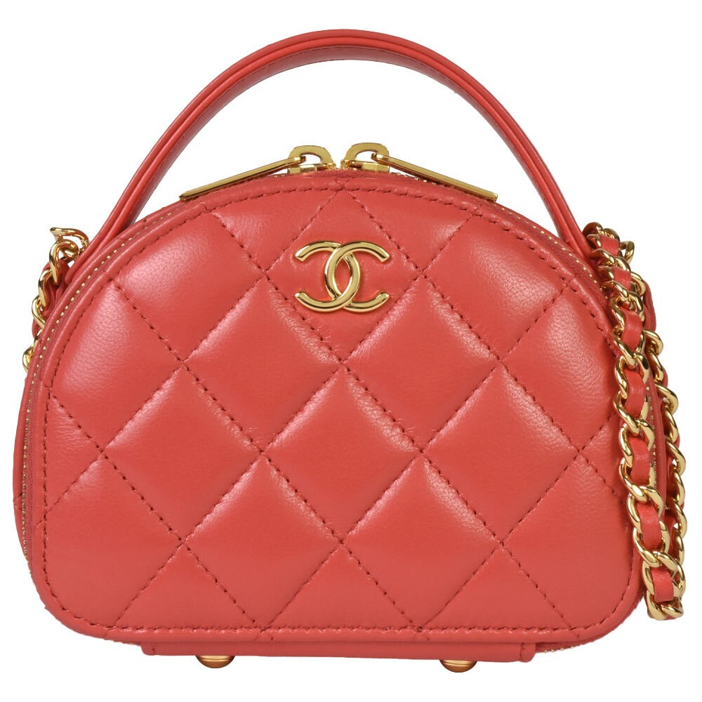 CHANEL Matelasse Coco Mark Chain Shoulder Bag 2WAY Lambskin Red Gold AP3088