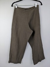 Bryn Walker Linen Wide Leg Cropped Pants Brown Womens Size Small Made in USA
